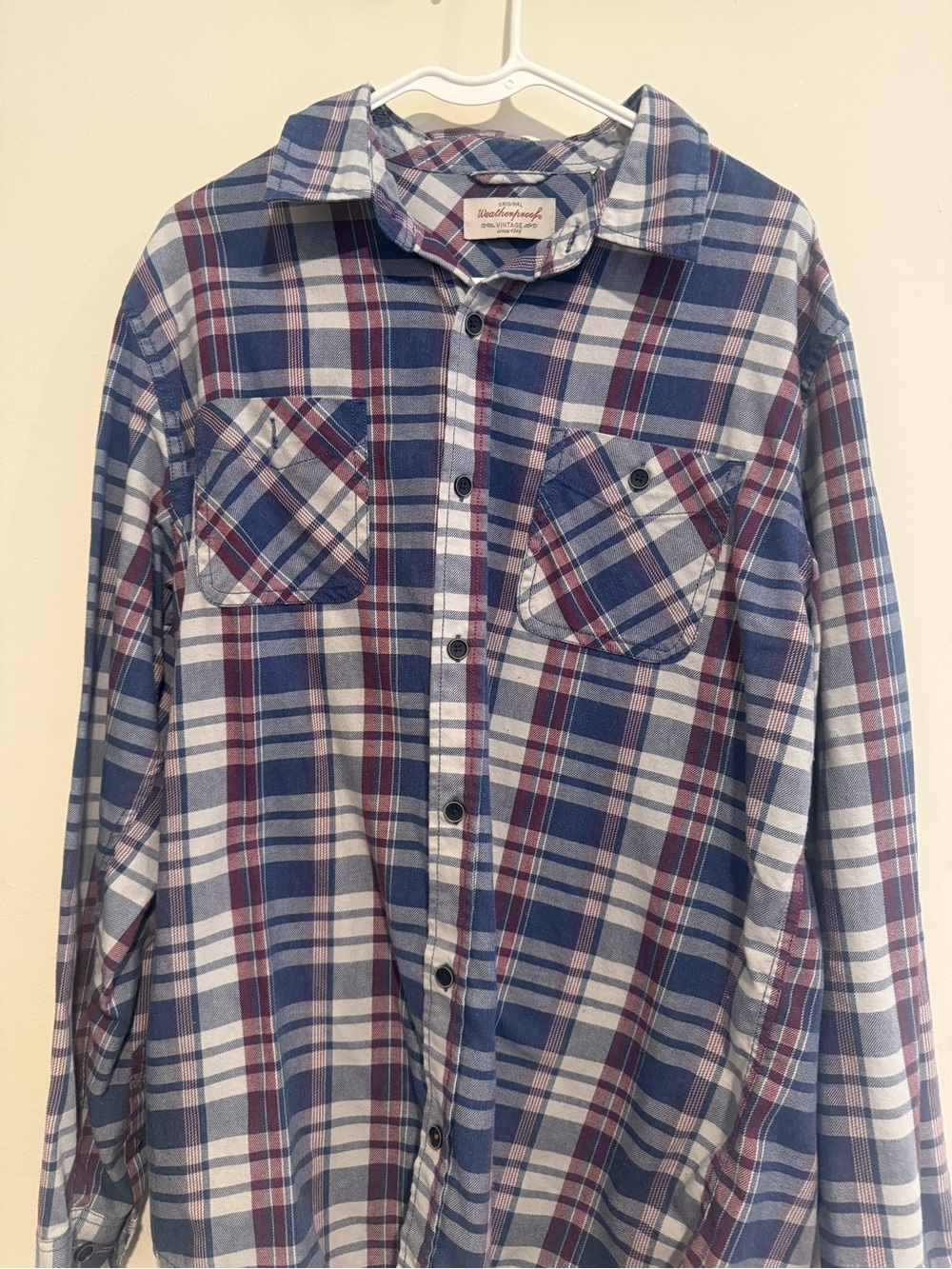 Weatherproof Vintage Classic Plaid Button-Up Shirt - Blue & Burgundy